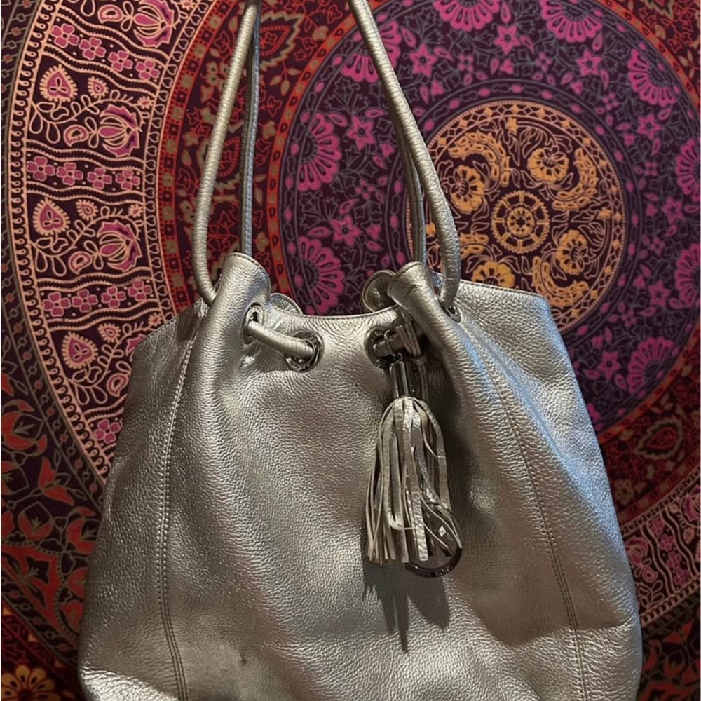 Michael Kors Silver Leather Hobo Bag